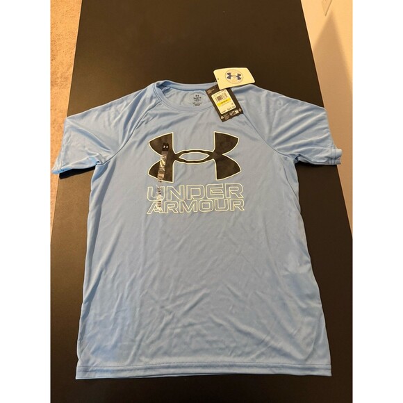 Under Armour Other - Under Armour Boys T-Shirt Youth Medium Blue Big Logo Graphic Athletic NWT Tee